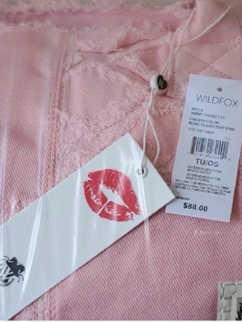 Wildfox Pink Denim Frayed Tote Bag With Crossbody Strap - Picture 3 of 4